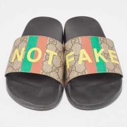 مملوكة مسبقًا Gucci Beige GG Canvas Slide Flats Size 38