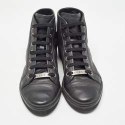 Gucci Black Leather GG High Top Sneakers Size 36.5