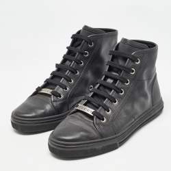 Gucci Black Leather GG High Top Sneakers Size 36.5