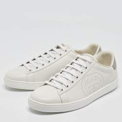Gucci White Perforated Interlocking G Leather Ace Sneakers Size 38