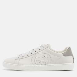 Gucci White Perforated Interlocking G Leather Ace Sneakers Size 38
