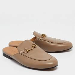 Pre Owned Gucci Brown Leather Princetown Flat Mules Size 40