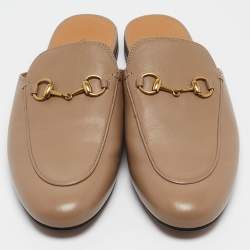 Pre Owned Gucci Brown Leather Princetown Flat Mules Size 40