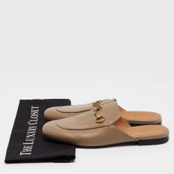 Pre Owned Gucci Brown Leather Princetown Flat Mules Size 40