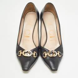 Gucci Black Leather GG Zumi Pumps Size 37