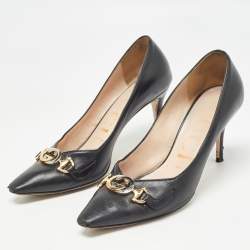 Gucci Black Leather GG Zumi Pumps Size 37