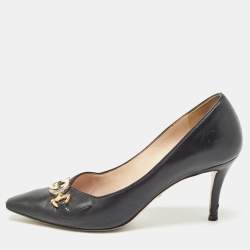 Gucci Black Leather GG Zumi Pumps Size 37