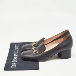 Pre Owned Gucci Black Leather GG Block Heel Pumps Size 38.5