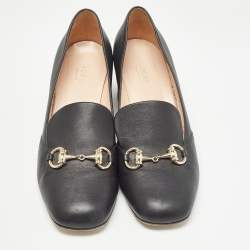 Pre Owned Gucci Black Leather GG Block Heel Pumps Size 38.5