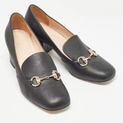 Pre Owned Gucci Black Leather GG Block Heel Pumps Size 38.5