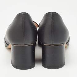 Pre Owned Gucci Black Leather GG Block Heel Pumps Size 38.5