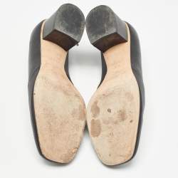 Pre Owned Gucci Black Leather GG Block Heel Pumps Size 38.5