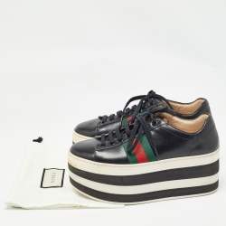 Gucci Black Leather Web Peggy Platform Sneakers Size 36