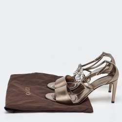 Gucci Metallic Leather Crystal Embellished Interlocking G Ankle Strap Sandals Size 40.5