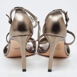 Gucci Metallic Leather Crystal Embellished Interlocking G Ankle Strap Sandals Size 40.5