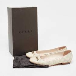 Pre Owned Gucci Cream Monogram Leather Cap Toe Ballet Flats Size 38