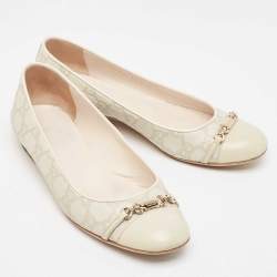 Pre Owned Gucci Cream Monogram Leather Cap Toe Ballet Flats Size 38