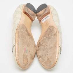 Pre Owned Gucci Cream Monogram Leather Cap Toe Ballet Flats Size 38