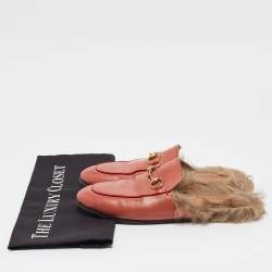 Pre Owned Gucci Pink Leather Princetown Flat Mules Size 37