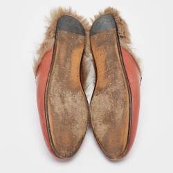 Pre Owned Gucci Pink Leather Princetown Flat Mules Size 37