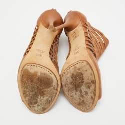 Pre Owned Gucci Brown Leather Open Toe Caged Sandals Size 38.5