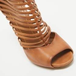 Pre Owned Gucci Brown Leather Open Toe Caged Sandals Size 38.5