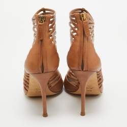 Pre Owned Gucci Brown Leather Open Toe Caged Sandals Size 38.5