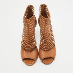 Pre Owned Gucci Brown Leather Open Toe Caged Sandals Size 38.5