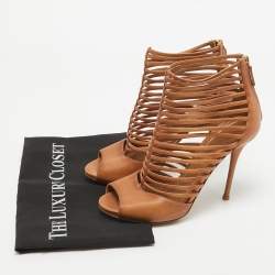 Pre Owned Gucci Brown Leather Open Toe Caged Sandals Size 38.5