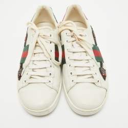 Gucci White Leather Embellished Arrow Ace Sneakers Size 37