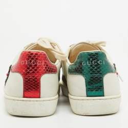 Gucci White Leather Embellished Arrow Ace Sneakers Size 37