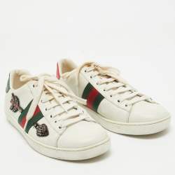 Gucci White Leather Embellished Arrow Ace Sneakers Size 37