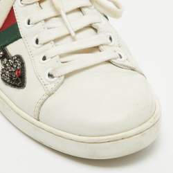 Gucci White Leather Embellished Arrow Ace Sneakers Size 37