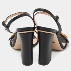 Pre Owned Gucci Black Leather GG Marmont Block Heel Ankle Strap Sandals Size 36
