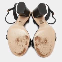 Pre Owned Gucci Black Leather GG Marmont Block Heel Ankle Strap Sandals Size 36