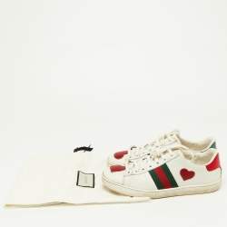 Gucci White Leather Ace Heart Web Low Top Sneakers Size 37