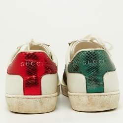 Gucci White Leather Ace Heart Web Low Top Sneakers Size 37