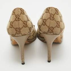 Gucci Beige GG Canvas and Leather Peep Toe Pumps Size 39