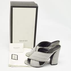 Gucci Silver Glitter Webby Slide Sandals Size 40