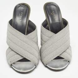 Gucci Silver Glitter Webby Slide Sandals Size 40