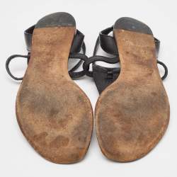 Pre Owned Gucci Black Leather Thong Flat Sandals Size 39