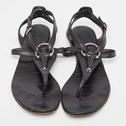Pre Owned Gucci Black Leather Thong Flat Sandals Size 39