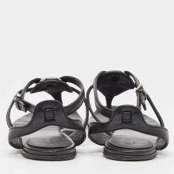 Pre Owned Gucci Black Leather Thong Flat Sandals Size 39
