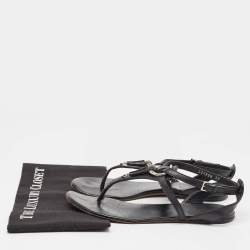 Pre Owned Gucci Black Leather Thong Flat Sandals Size 39