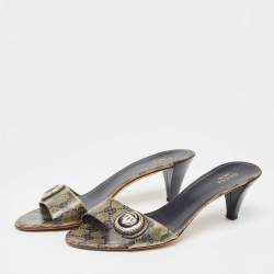 Gucci Green/Black GG Coated Canvas Hysteria Slide Sandals Size 39
