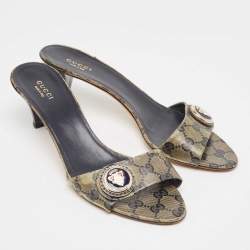 Gucci Green/Black GG Coated Canvas Hysteria Slide Sandals Size 39