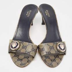 Gucci Green/Black GG Coated Canvas Hysteria Slide Sandals Size 39