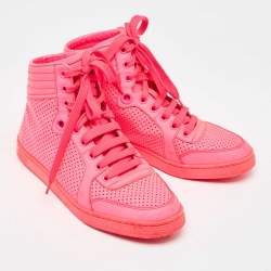 Gucci Neon Pink Leather Coda High Top Sneakers Size 36.5