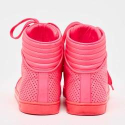 Gucci Neon Pink Leather Coda High Top Sneakers Size 36.5