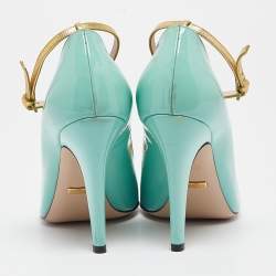 Gucci Blue Patent Molina  Ankle Strap Pumps Size 37